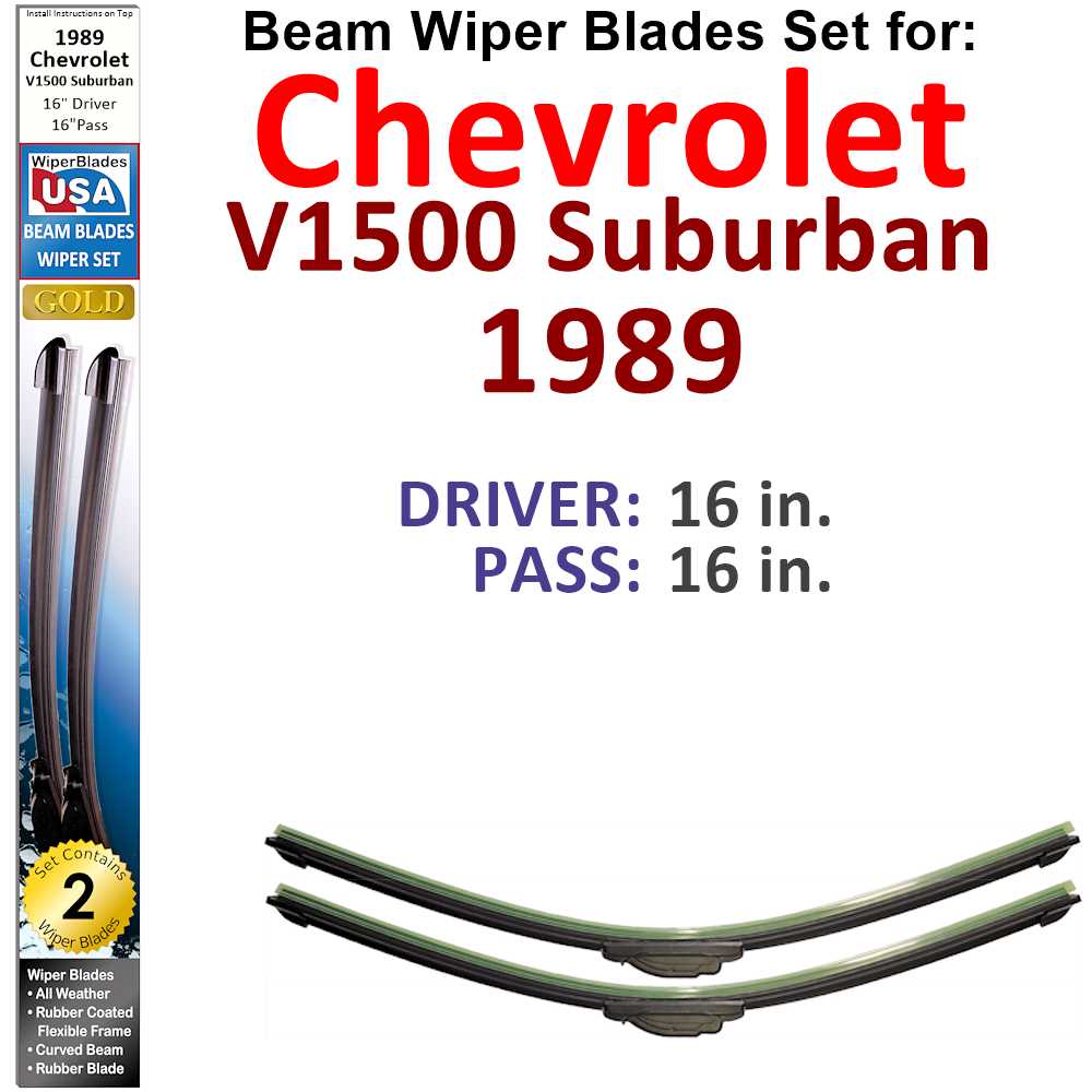 Set of 2 Beam Wiper Blades designed for 1989 Chevrolet V1500 Suburban, showcasing their flexible and durable construction.