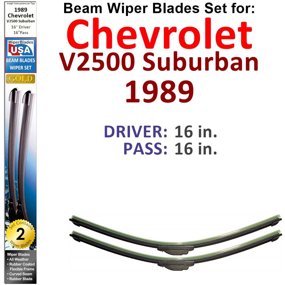 Set of 2 Beam Wiper Blades designed for 1989 Chevrolet V2500 Suburban, showcasing their flexible and durable construction.