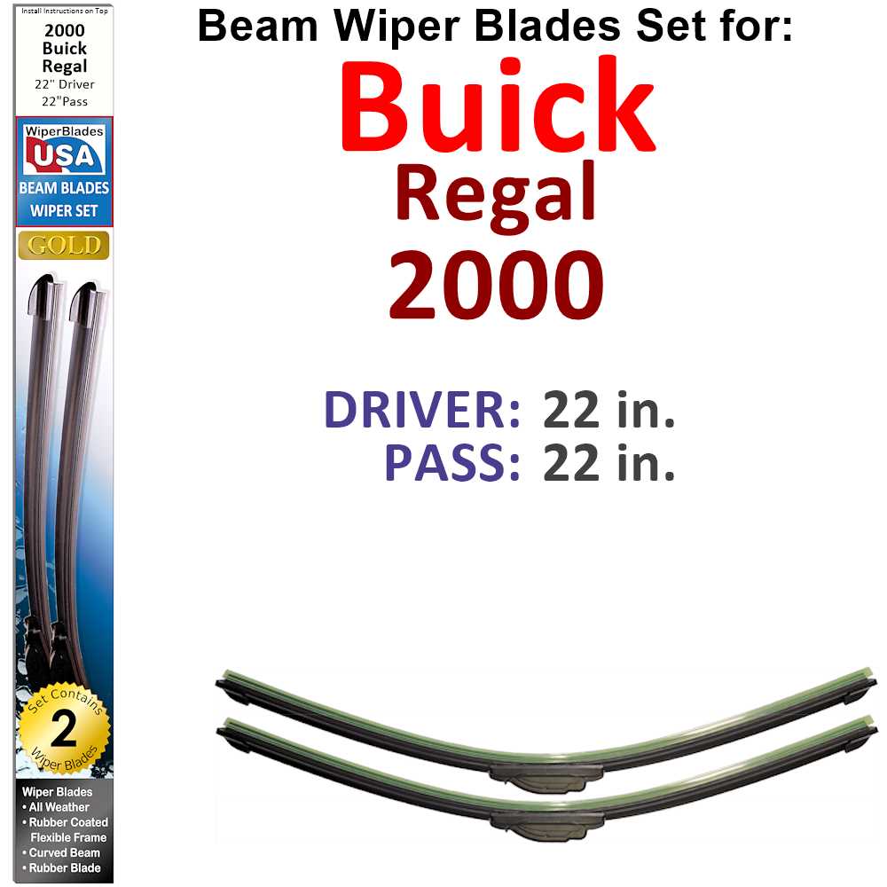 Set of 2 Beam Wiper Blades designed for 2000 Buick Regal, showcasing their flexible and durable construction.