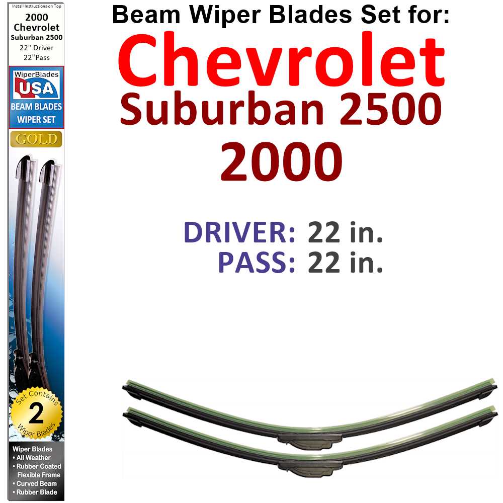 Set of two Beam Wiper Blades designed for 2000 Chevrolet Suburban 2500, showcasing their sleek design and durable construction.