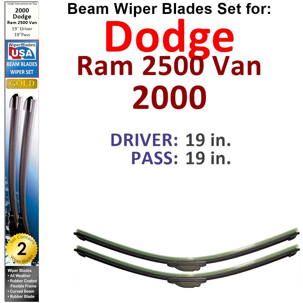 Set of two Beam Wiper Blades designed for 2000 Dodge Ram 2500 Van, showcasing their flexible and durable construction.