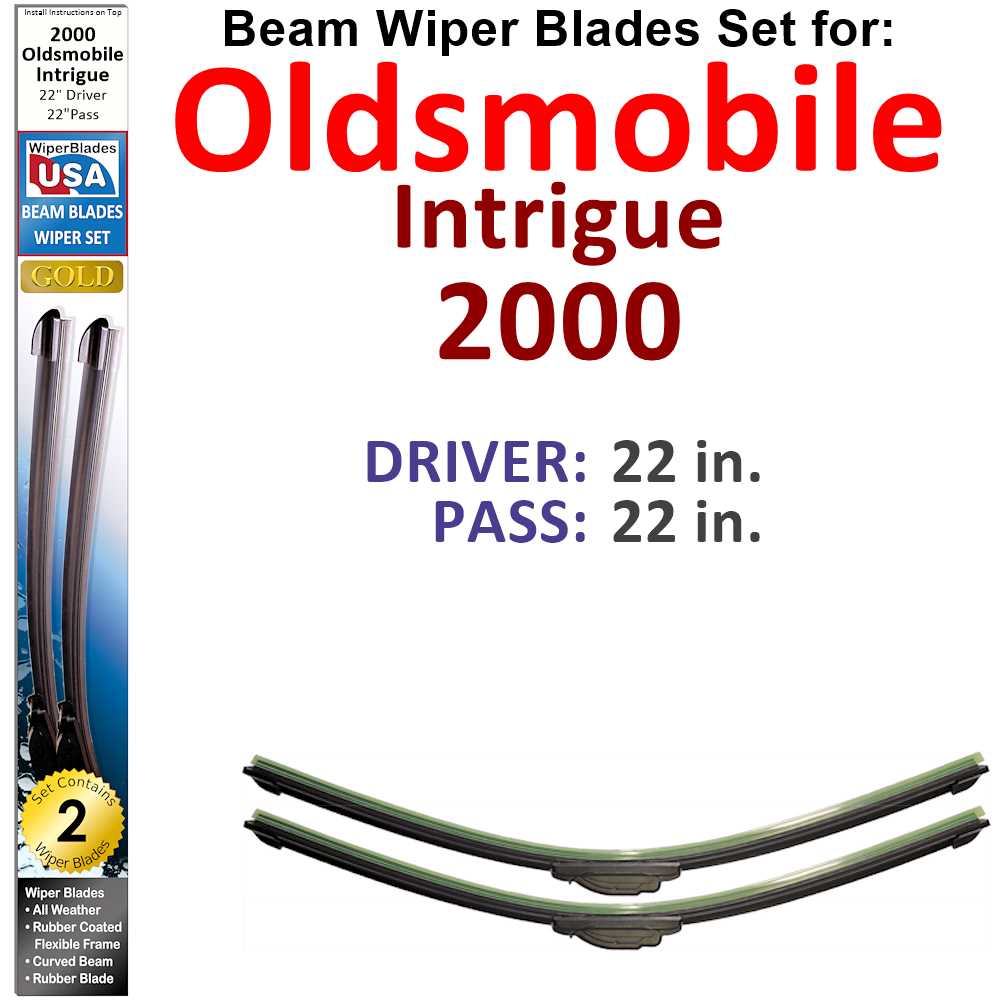 Set of 2 Beam Wiper Blades designed for 2000 Oldsmobile Intrigue, showcasing their flexible and durable construction.