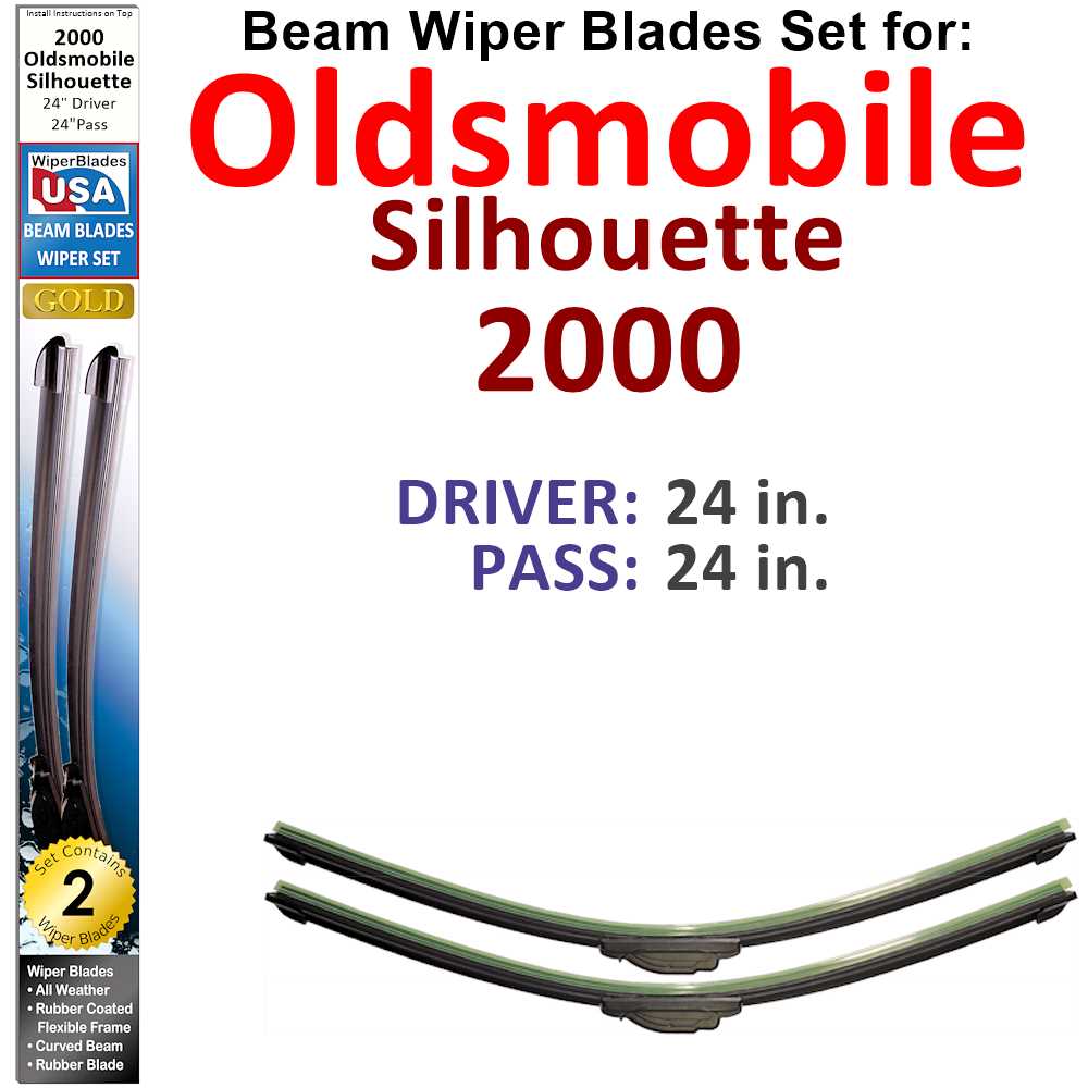 Set of 2 Beam Wiper Blades designed for 2000 Oldsmobile Silhouette, showcasing their flexible and durable design.