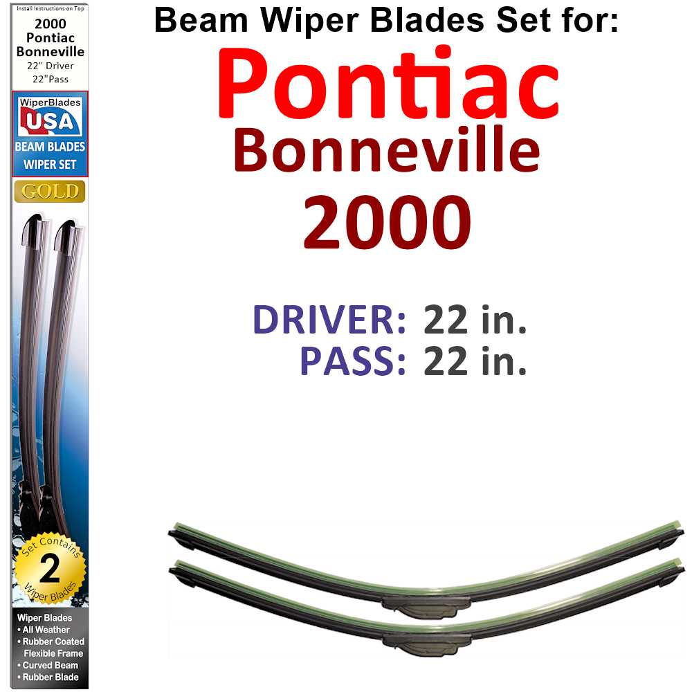 Set of two Beam Wiper Blades designed for 2000 Pontiac Bonneville, showcasing their flexible and durable construction.