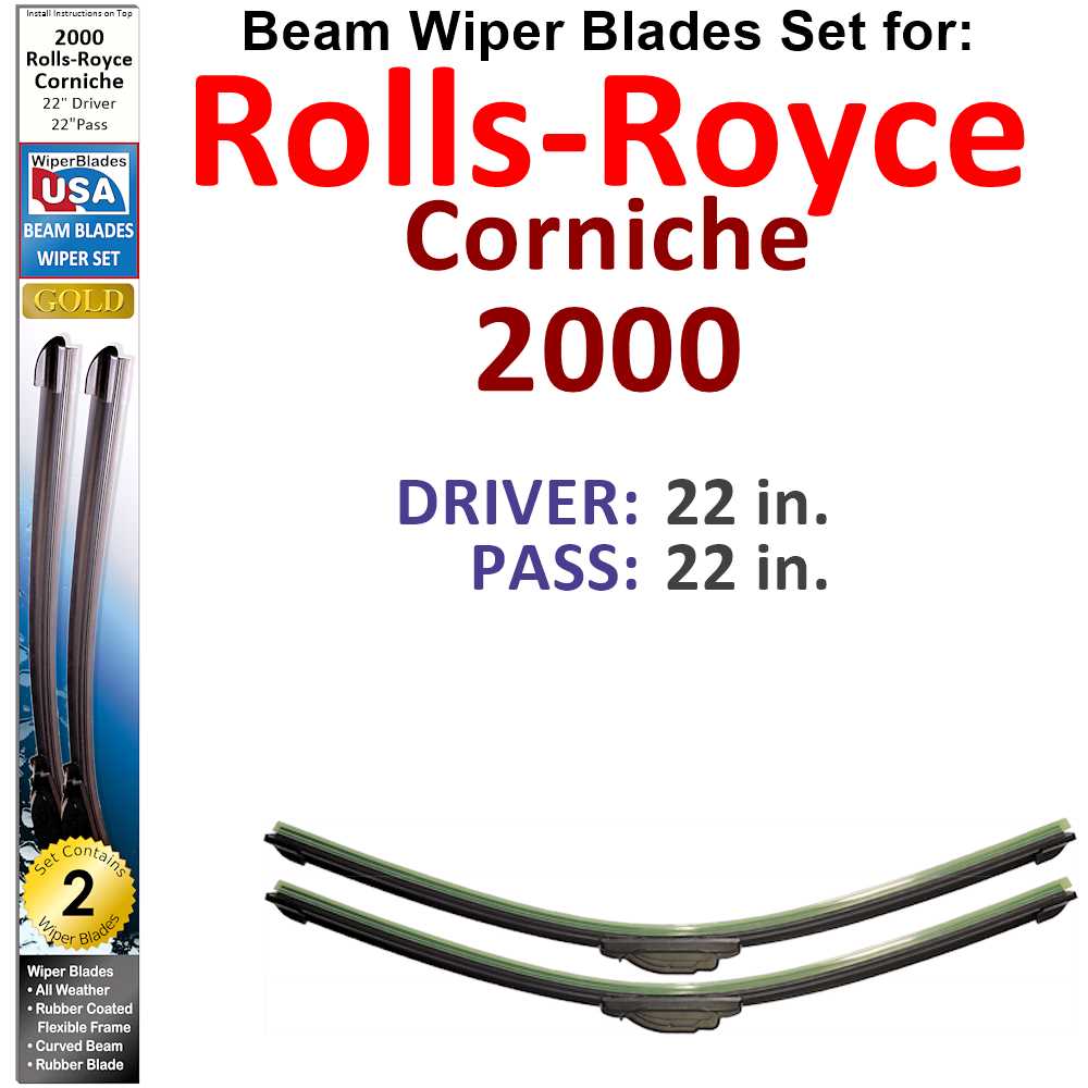 Set of 2 Beam Wiper Blades designed for 2000 Rolls-Royce Corniche, showcasing their sleek design and durable construction.