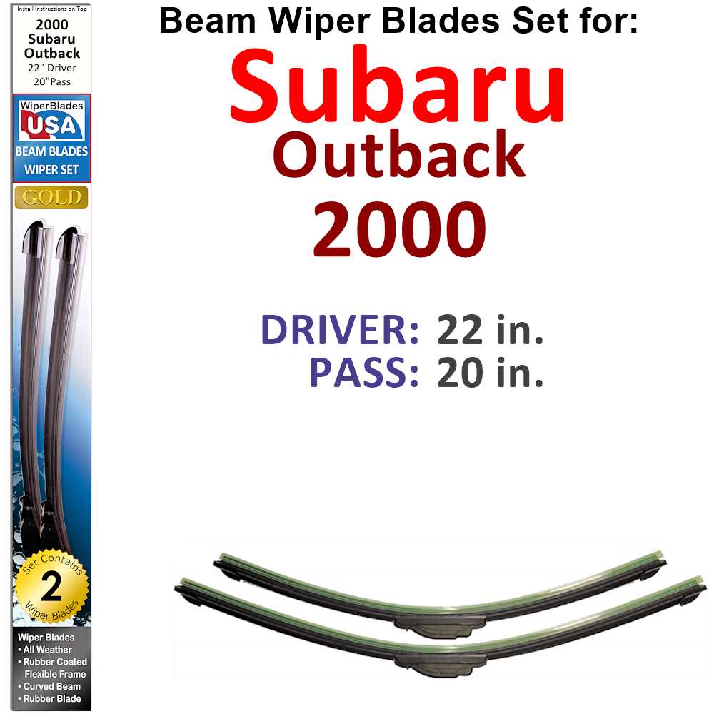 Set of two Beam Wiper Blades designed for 2000 Subaru Outback, showcasing their flexible and durable construction.