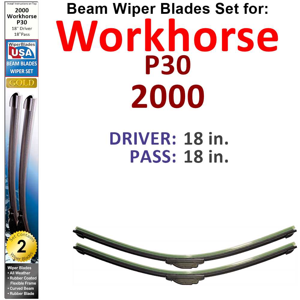 Set of two Beam Wiper Blades designed for 2000 Workhorse P30, showcasing their flexible and durable construction.