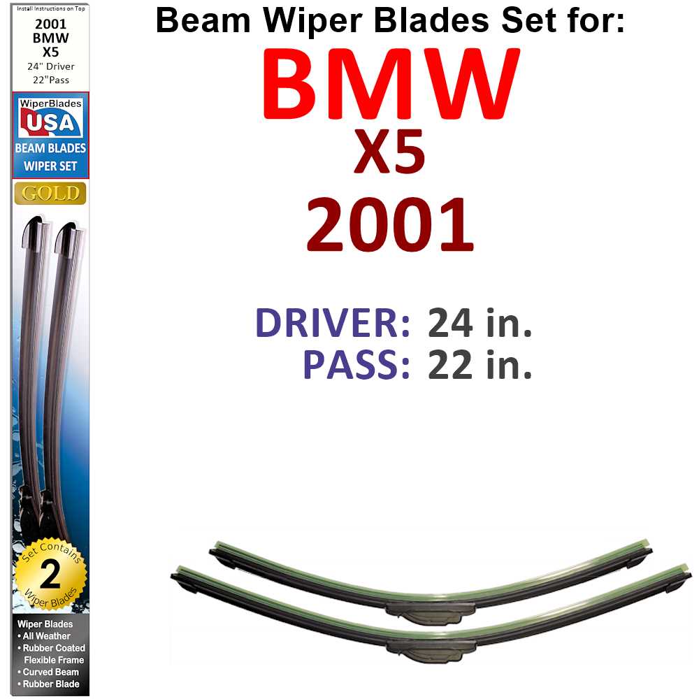 Set of two Beam Wiper Blades designed for 2001 BMW X5, showcasing their flexible and durable construction.