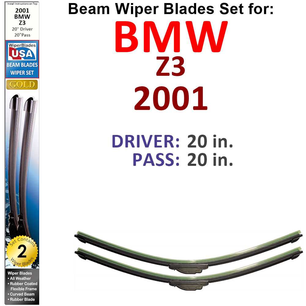 Set of two Beam Wiper Blades designed for 2001 BMW Z3, showcasing their flexible and durable construction.