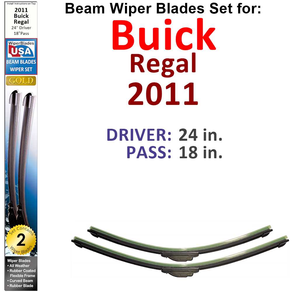 Set of two Beam Wiper Blades designed for 2011 Buick Regal, showcasing their flexible and durable construction.