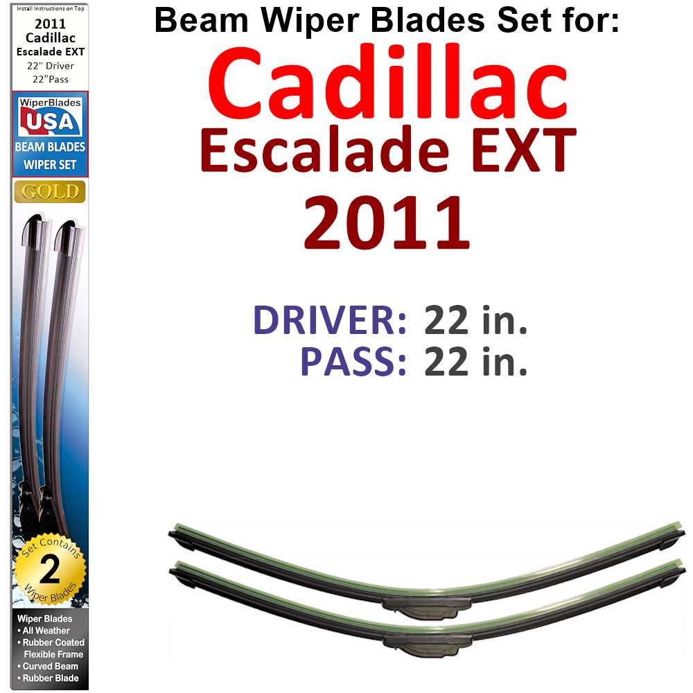 Set of two Beam Wiper Blades designed for 2011 Cadillac Escalade EXT, showcasing their flexible and durable construction.