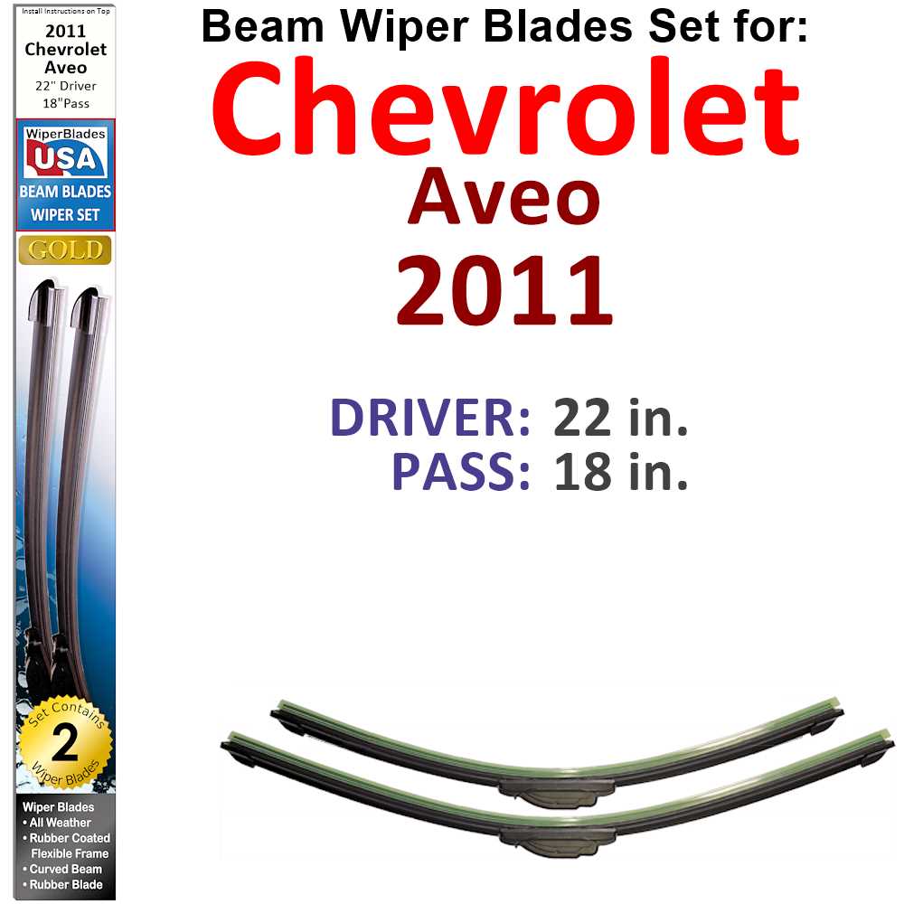 Set of two Beam Wiper Blades designed for 2011 Chevrolet Aveo, showcasing their flexible and durable construction.