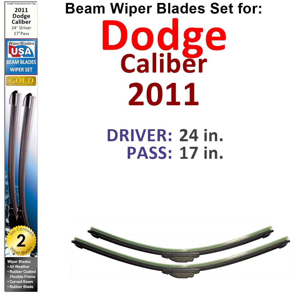 Set of two Beam Wiper Blades designed for 2011 Dodge Caliber, showcasing their flexible and durable construction.