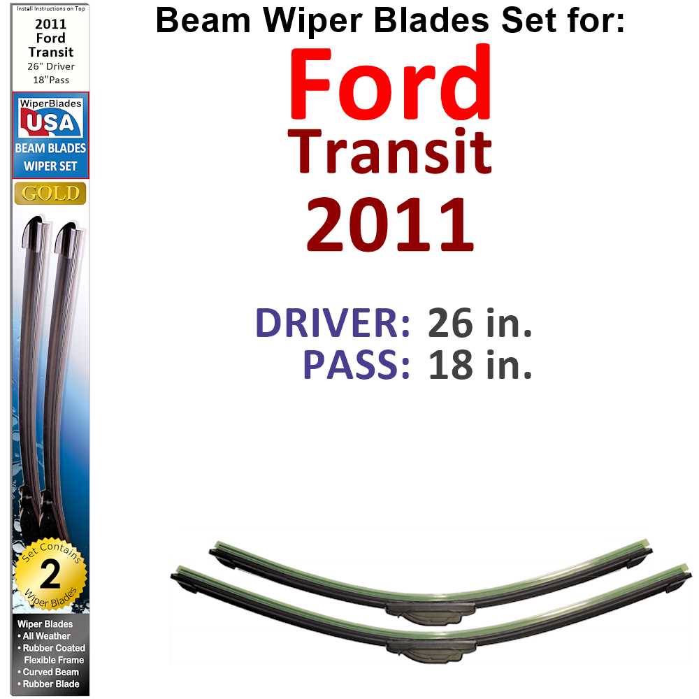 Set of two Beam Wiper Blades designed for 2011 Ford Transit, showcasing their flexible and durable construction.