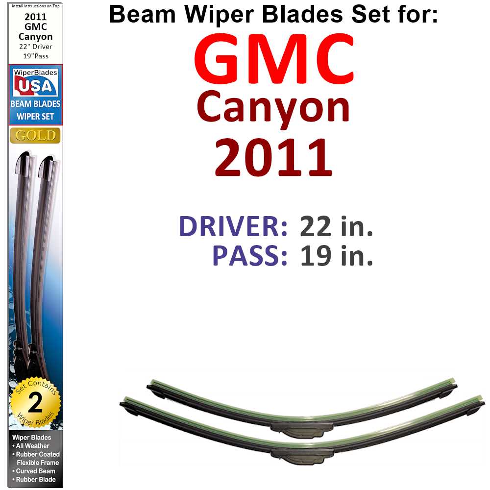 Set of two Beam Wiper Blades designed for 2011 GMC Canyon, showcasing their flexible and durable construction.