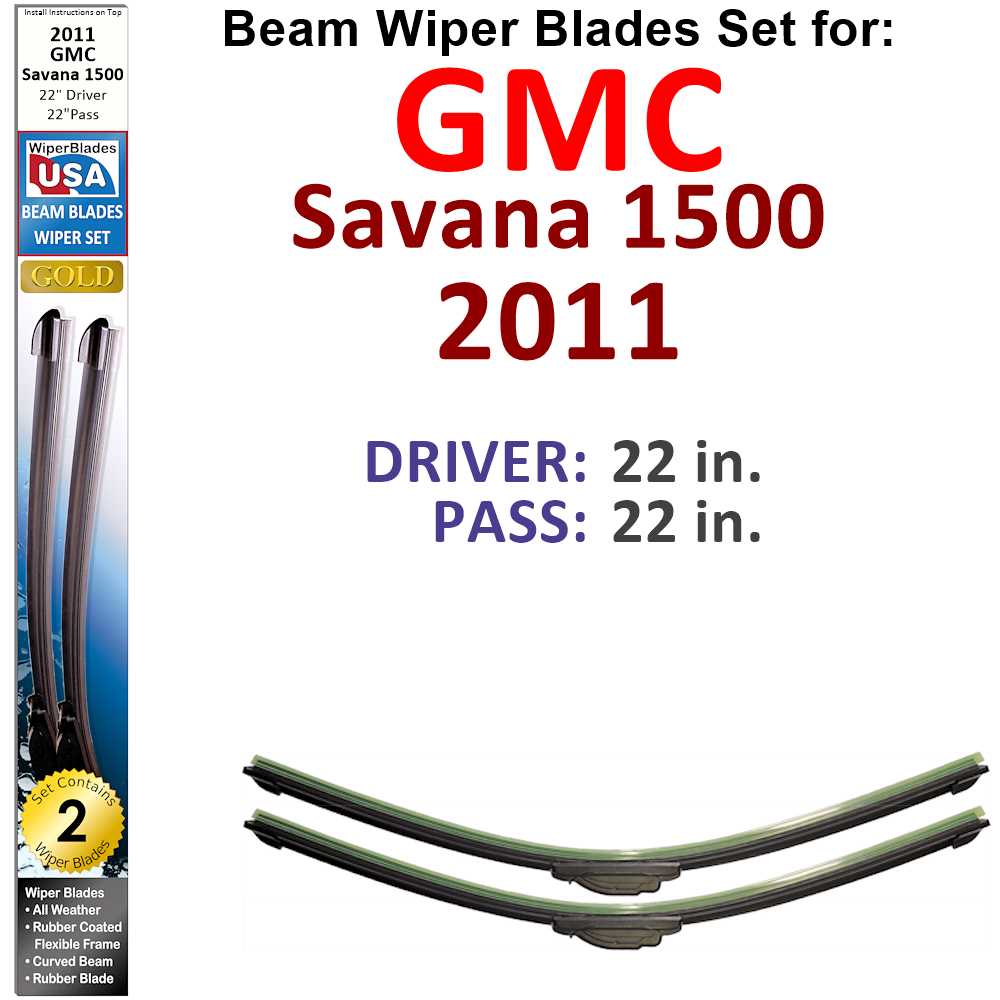 Set of two Beam Wiper Blades designed for 2011 GMC Savana 1500, showcasing their flexible and durable construction.