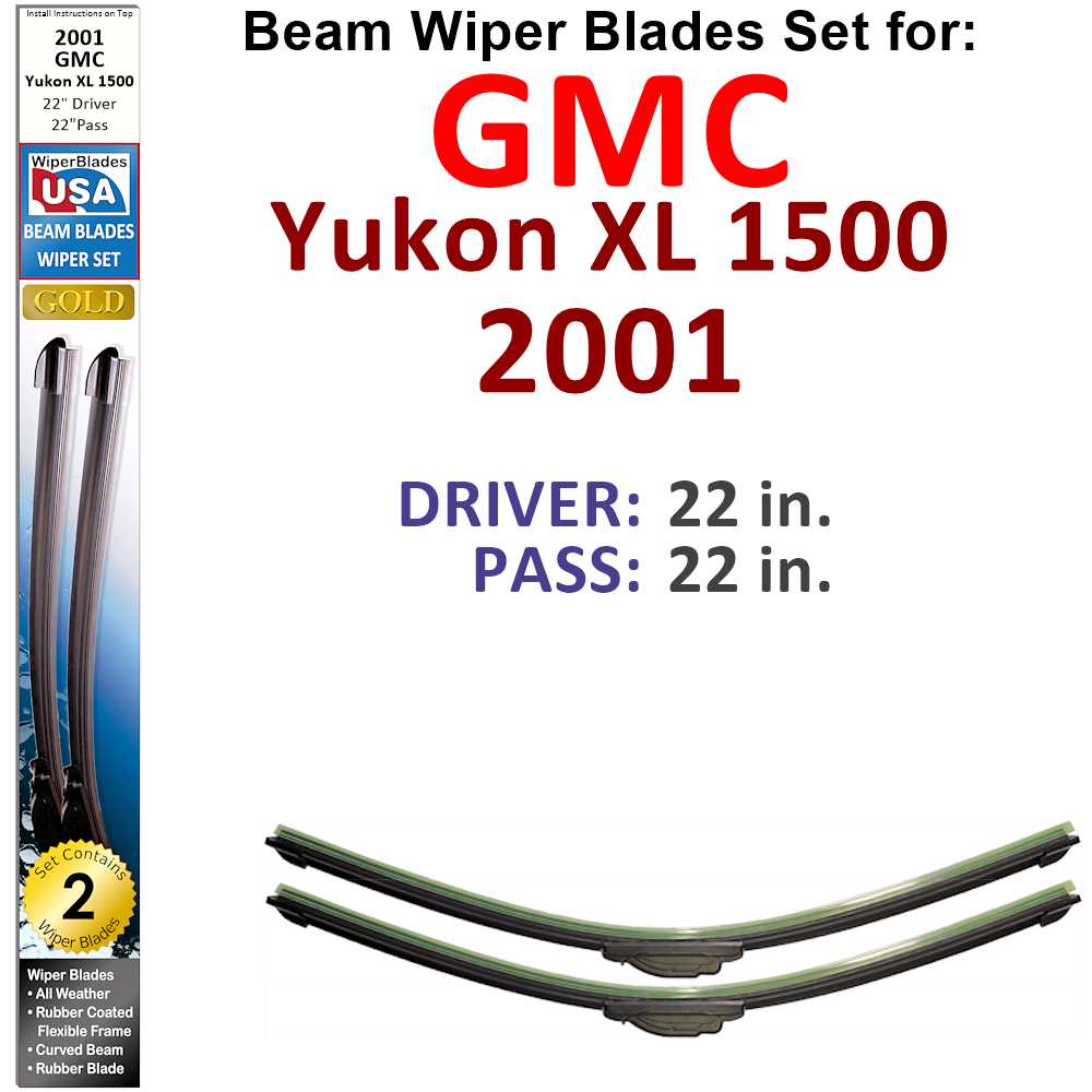 Set of two Beam Wiper Blades designed for 2001 GMC Yukon XL 1500, showcasing their sleek design and durable materials.