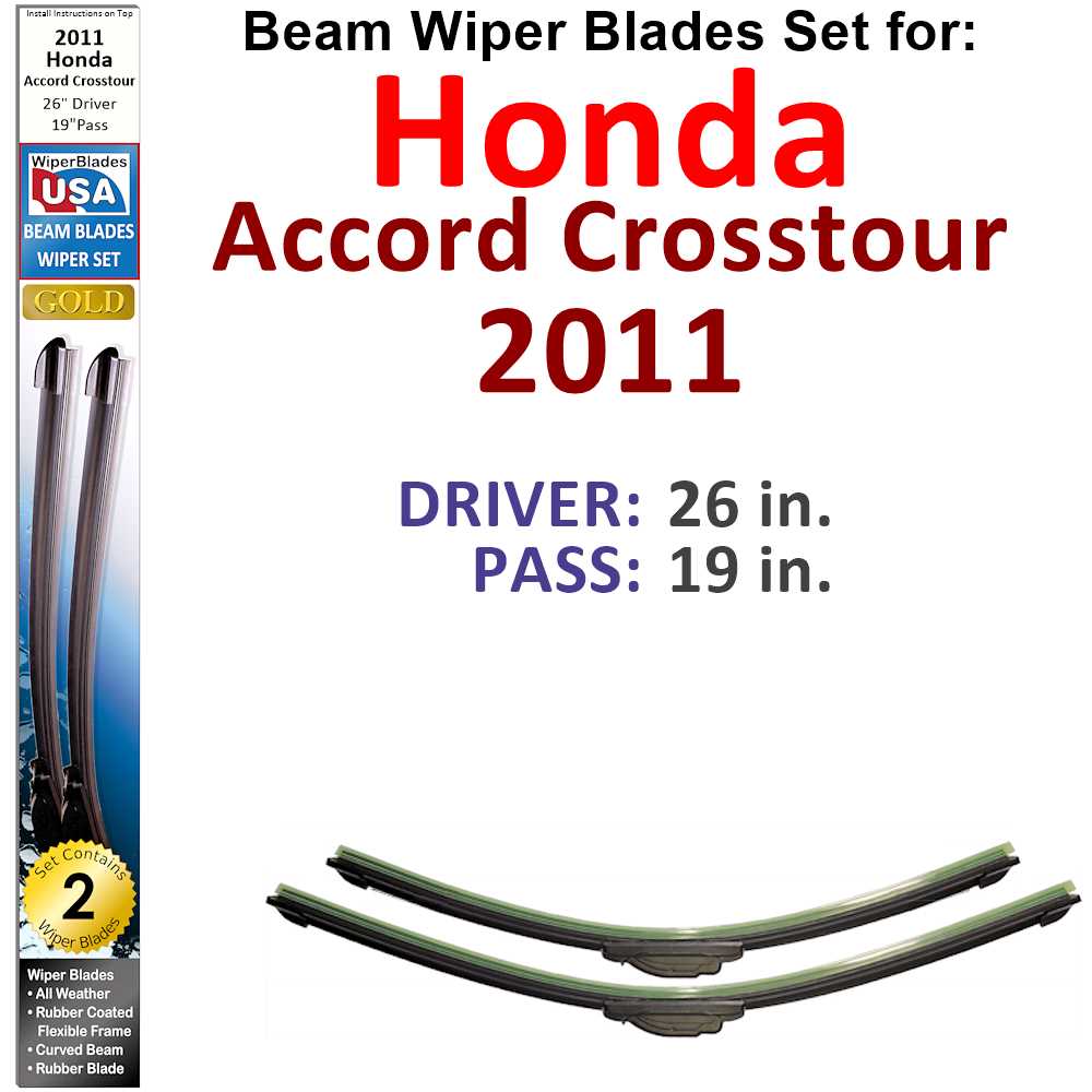 Set of two Beam Wiper Blades designed for 2011 Honda Accord Crosstour, showcasing their flexible and durable construction.