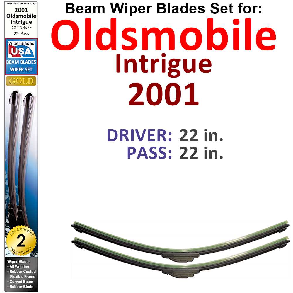 Set of two Beam Wiper Blades designed for 2001 Oldsmobile Intrigue, showcasing their flexible and durable construction.