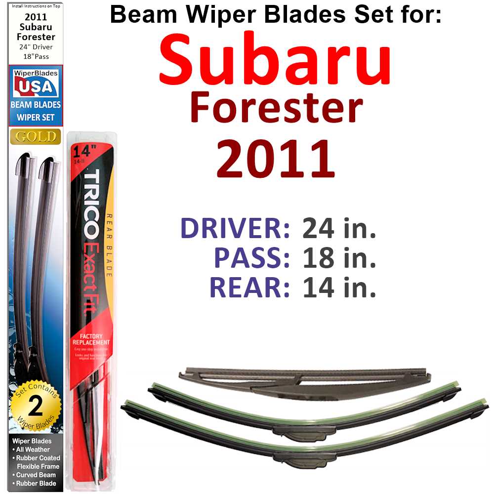 Set of 3 Beam Wiper Blades designed for 2011 Subaru Forester, showcasing their flexible and durable construction.