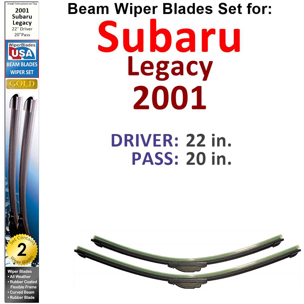 Set of two Beam Wiper Blades designed for 2001 Subaru Legacy, showcasing their flexible and sealed construction for optimal performance.