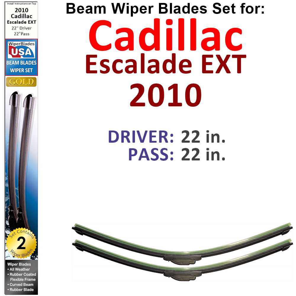 Set of two Beam Wiper Blades designed for 2010 Cadillac Escalade EXT, showcasing their flexible and durable construction.