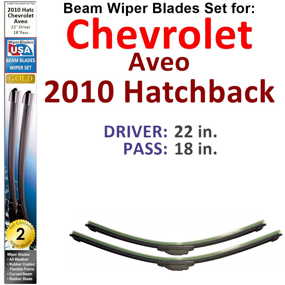 Set of 2 Beam Wiper Blades designed for 2010 Chevrolet Aveo Hatchback, showcasing their flexible and durable design.