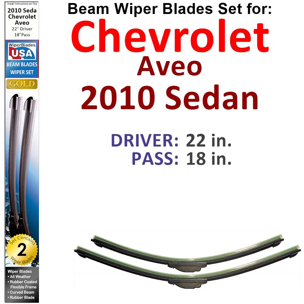 Set of two Beam Wiper Blades designed for 2010 Chevrolet Aveo Sedan, showcasing their flexible and durable construction.