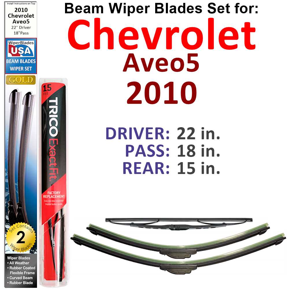 Set of 3 Beam Wiper Blades designed for 2010 Chevrolet Aveo5, showcasing their flexible and durable construction.