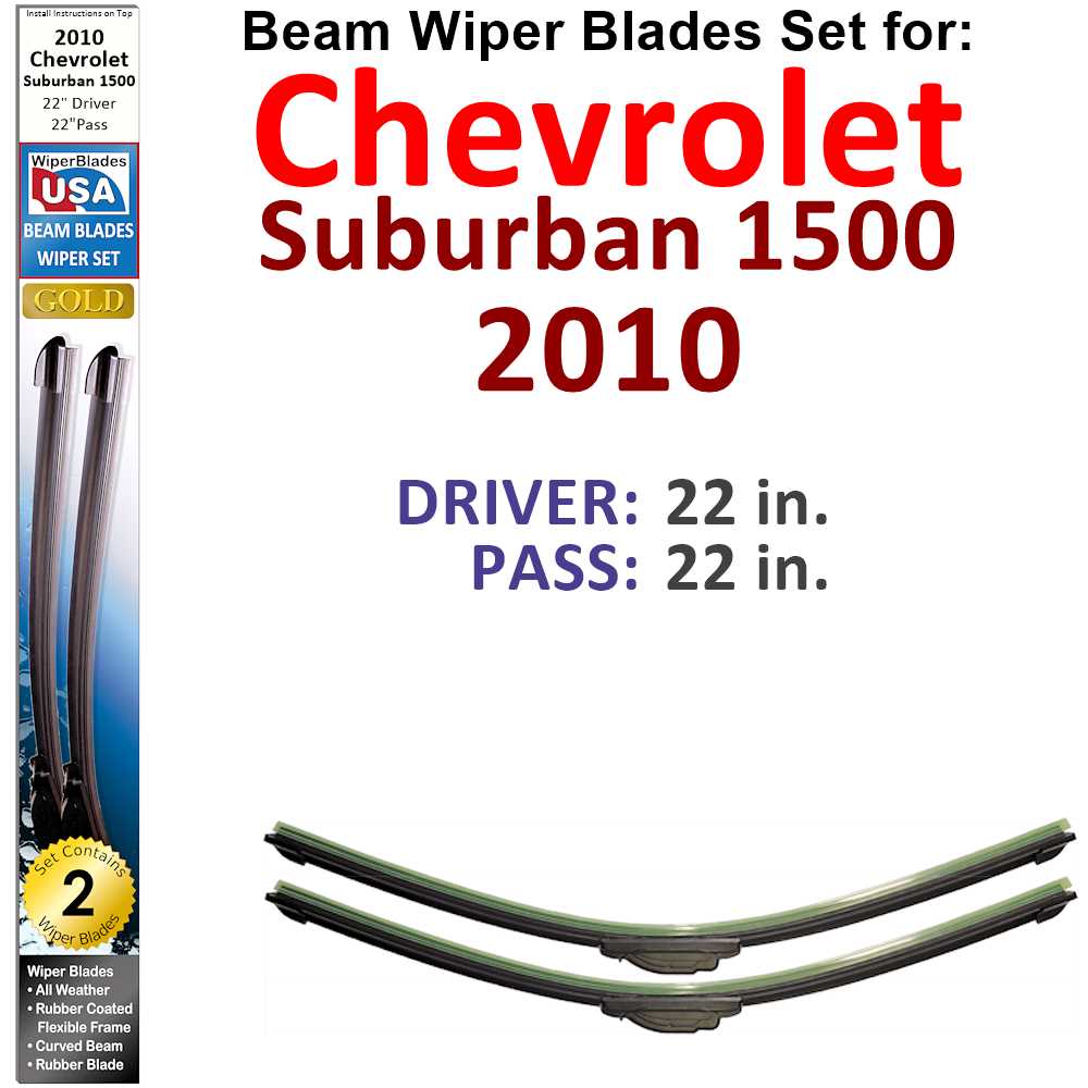 Set of two Beam Wiper Blades designed for 2010 Chevrolet Suburban 1500, showcasing their flexible and durable construction.