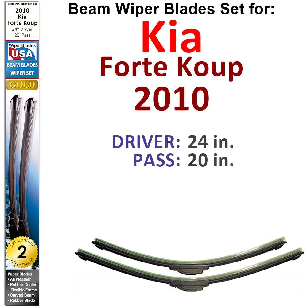 Set of two Beam Wiper Blades designed for 2010 Kia Forte Koup, showcasing their flexible and durable construction.