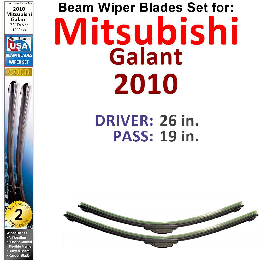 Set of two Beam Wiper Blades designed for 2010 Mitsubishi Galant, showcasing their flexible and durable construction.