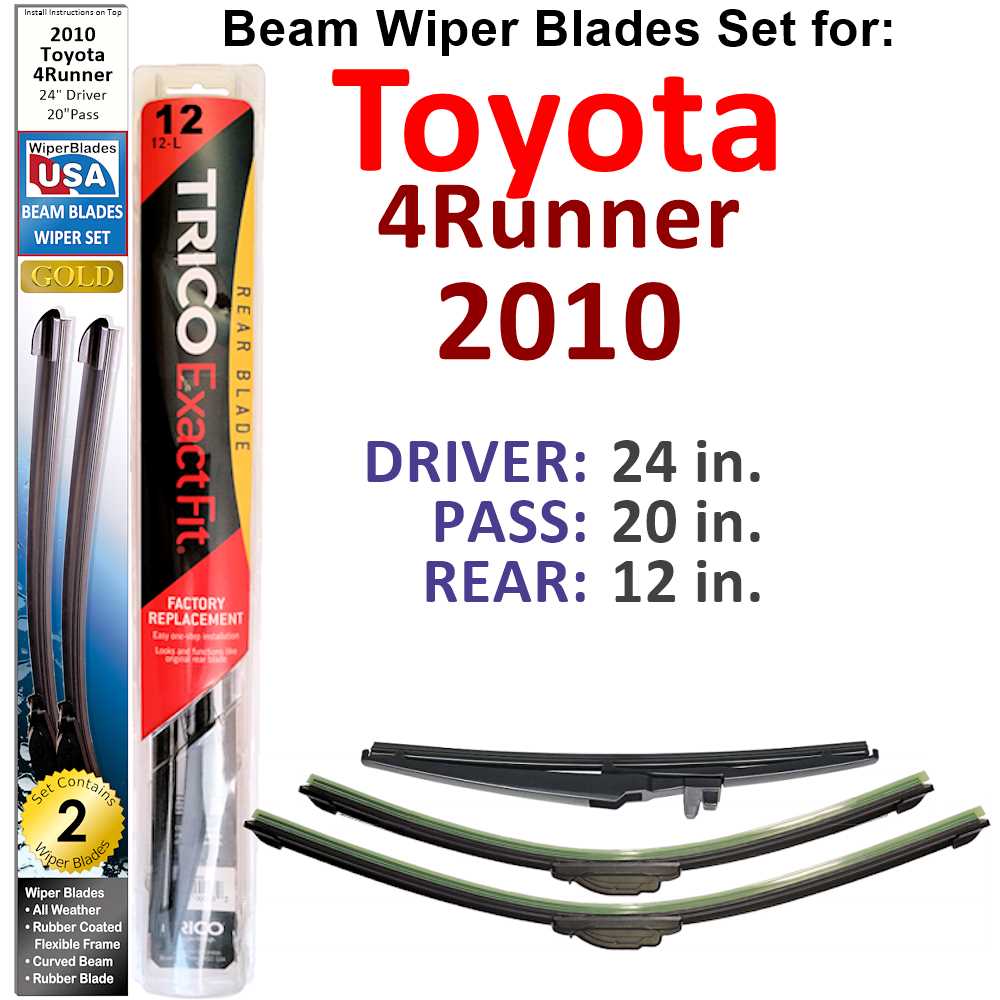 Set of 3 Beam Wiper Blades designed for 2010 Toyota 4Runner, showcasing their flexible and sealed design for optimal performance.