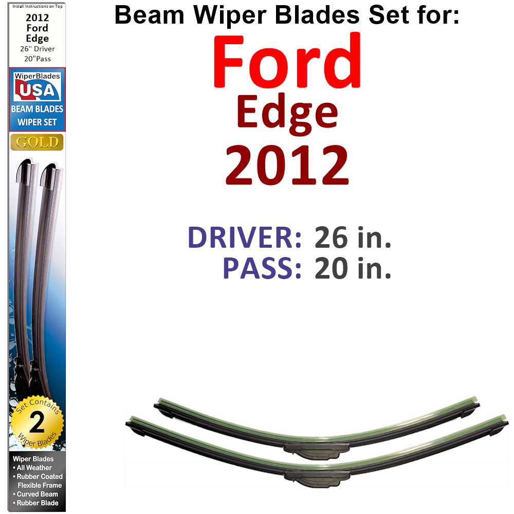 Set of two Beam Wiper Blades designed for 2012 Ford Edge, showcasing their flexible and durable construction.