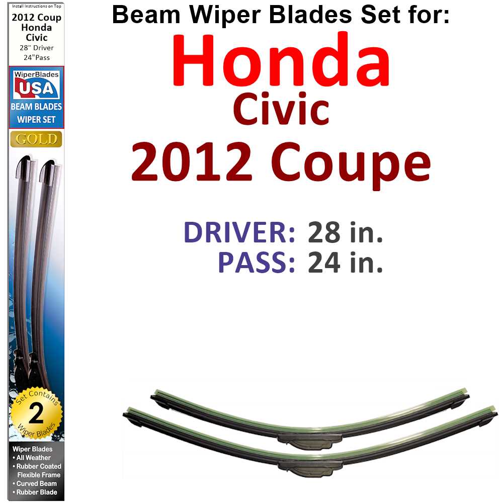 Set of two Beam Wiper Blades designed for 2012 Honda Civic Coupe, showcasing their flexible and durable design.