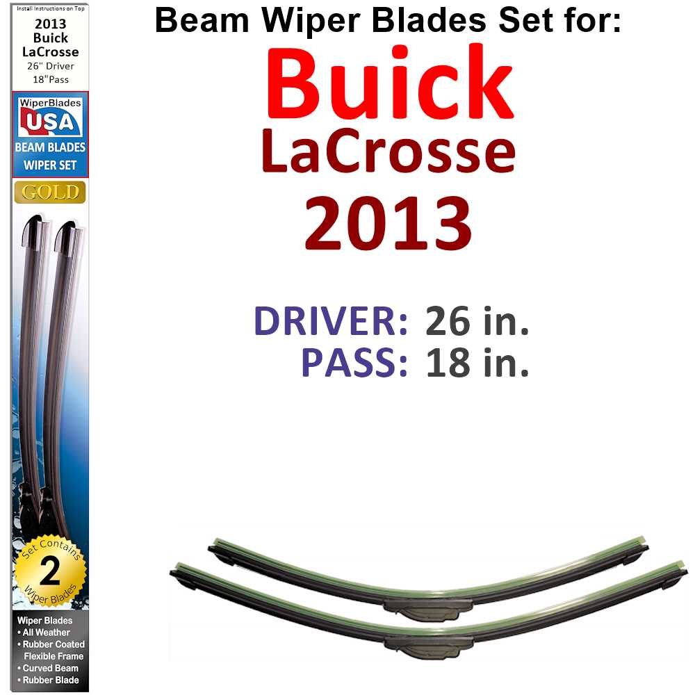 Set of two Beam Wiper Blades designed for 2013 Buick LaCrosse, showcasing their flexible and durable design.