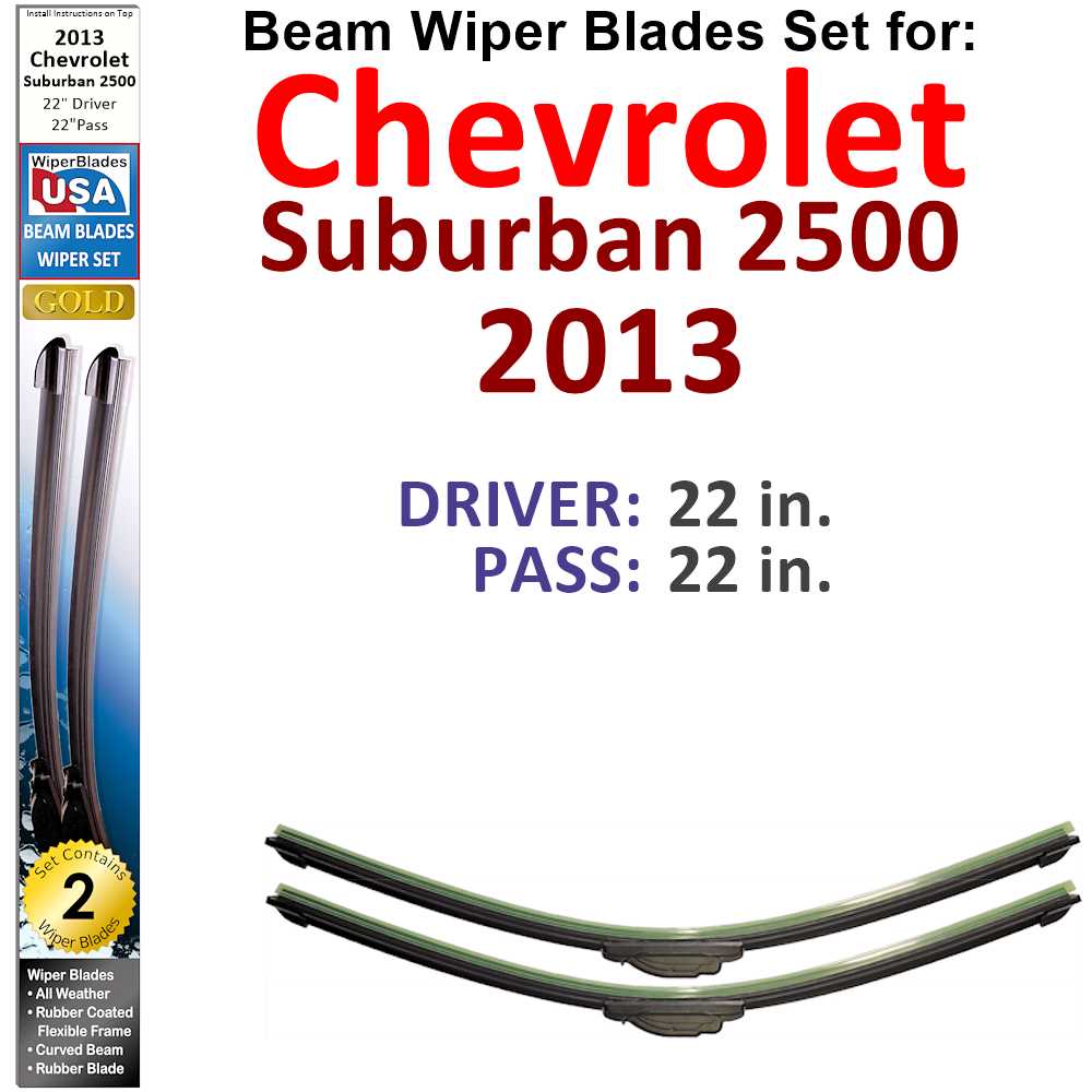 Set of two Beam Wiper Blades designed for 2013 Chevrolet Suburban 2500, showcasing their flexible and durable construction.