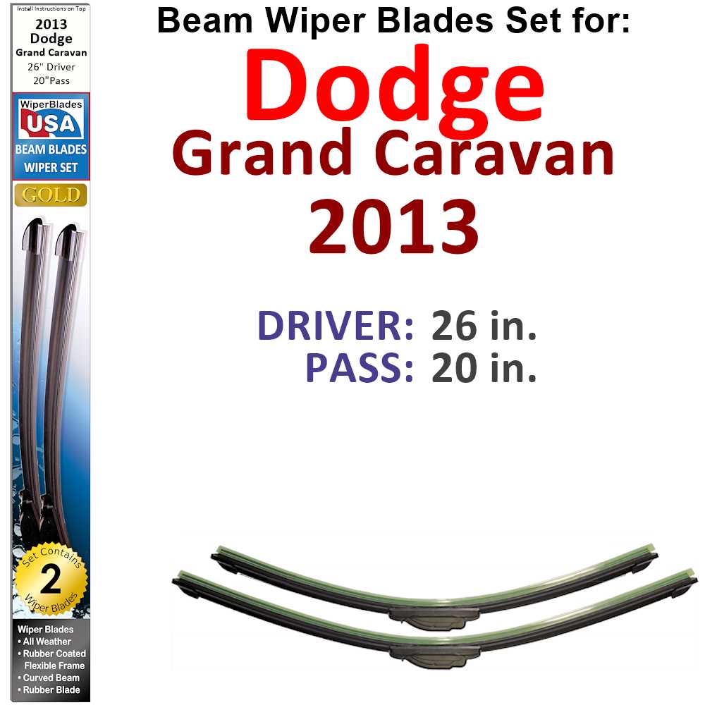 Set of Beam Wiper Blades designed for 2013 Dodge Grand Caravan, showcasing their flexible and durable design.