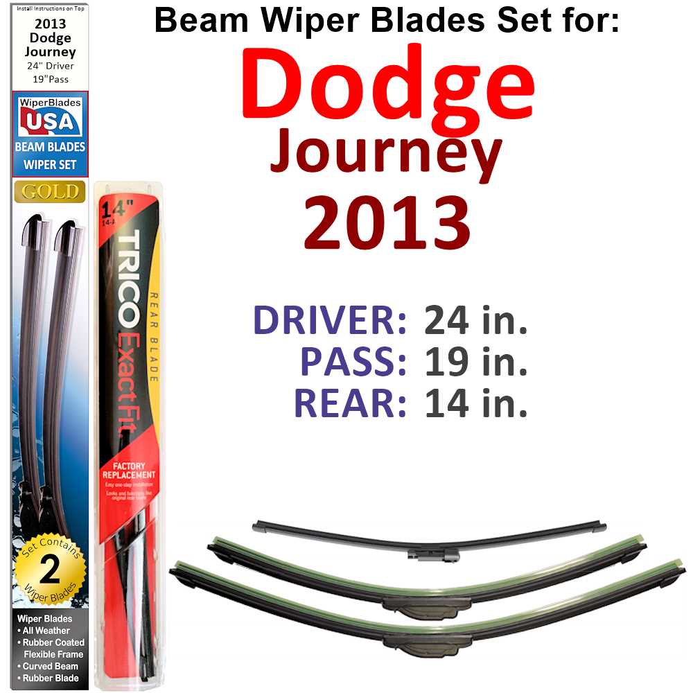 Set of 3 Beam Wiper Blades designed for 2013 Dodge Journey, showcasing their flexible and durable construction.