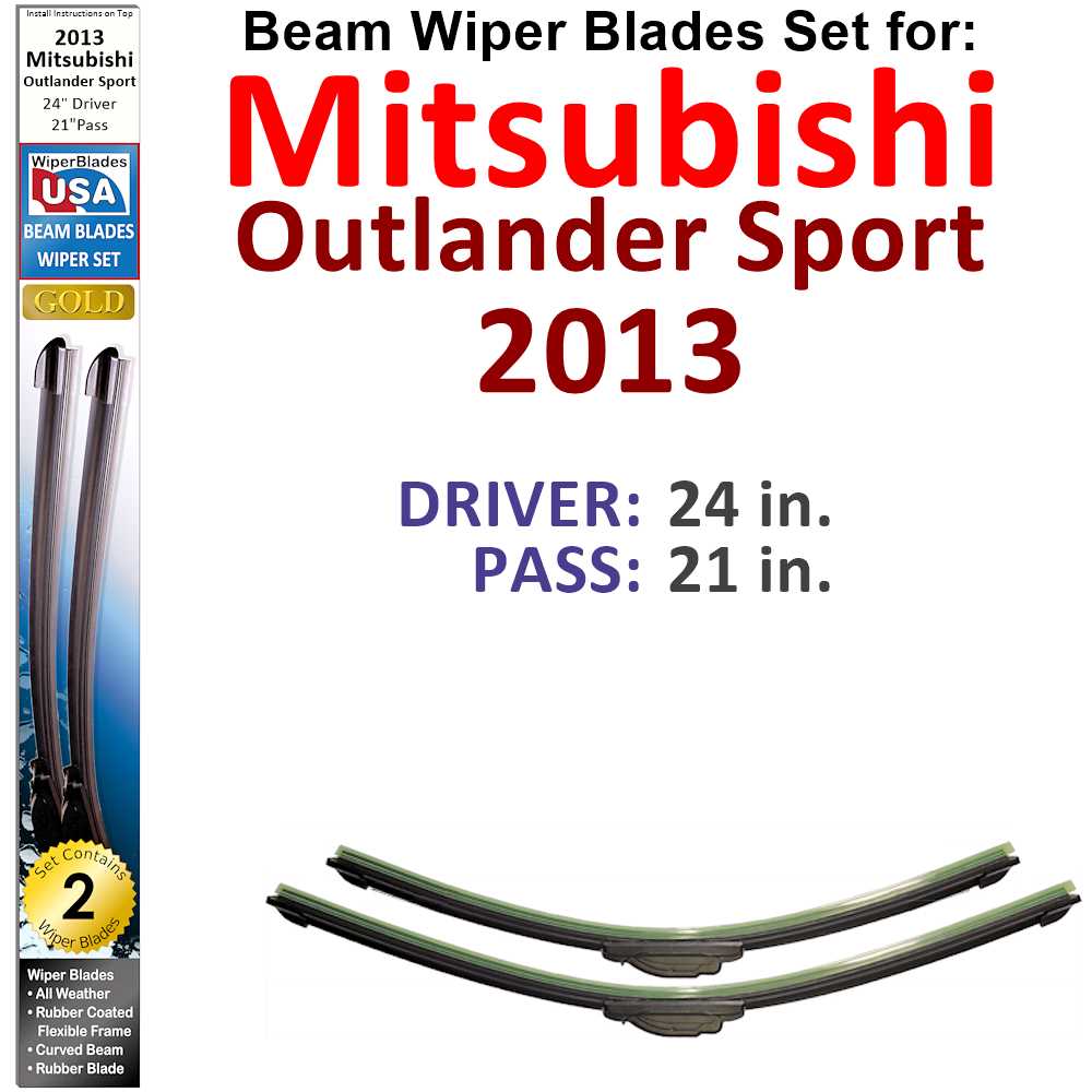 Set of two Beam Wiper Blades designed for 2013 Mitsubishi Outlander Sport, showcasing their flexible and durable construction.