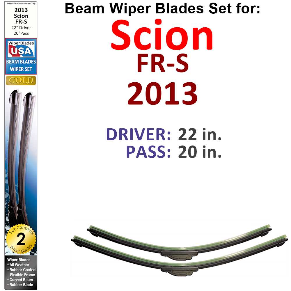 Set of two Beam Wiper Blades designed for 2013 Scion FR-S, showcasing their flexible and durable construction.