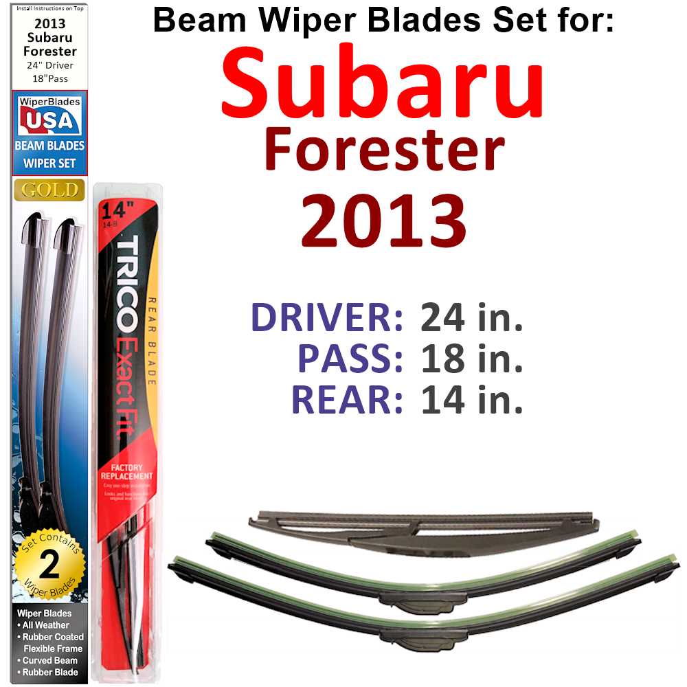 Set of 3 Beam Wiper Blades designed for 2013 Subaru Forester, showcasing their flexible and durable design.