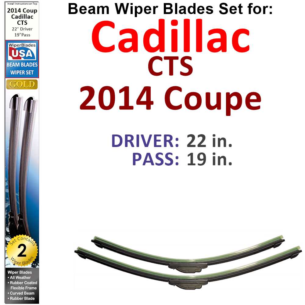 Set of two Beam Wiper Blades designed for 2014 Cadillac CTS Coupe, showcasing their flexible and sealed design for optimal windshield cleaning.