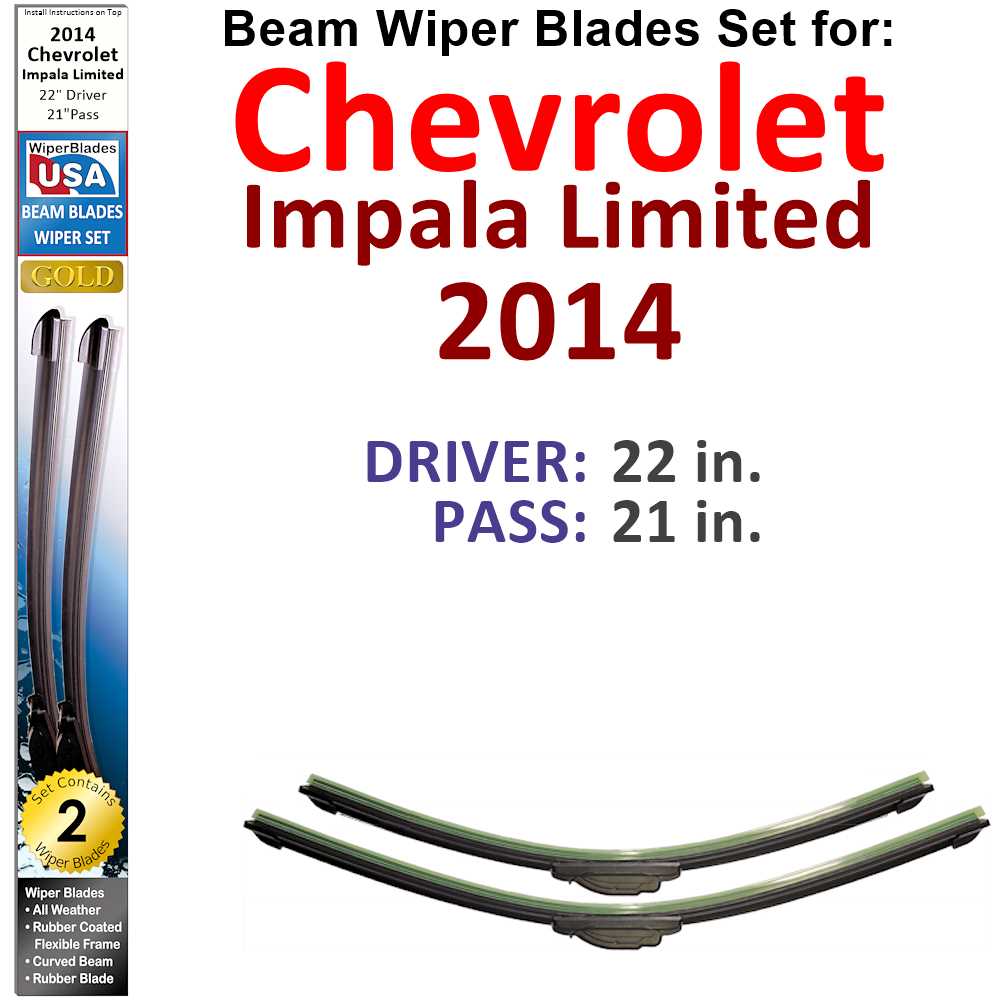 Set of two Beam Wiper Blades designed for 2014 Chevrolet Impala Limited, showcasing their flexible and durable construction.