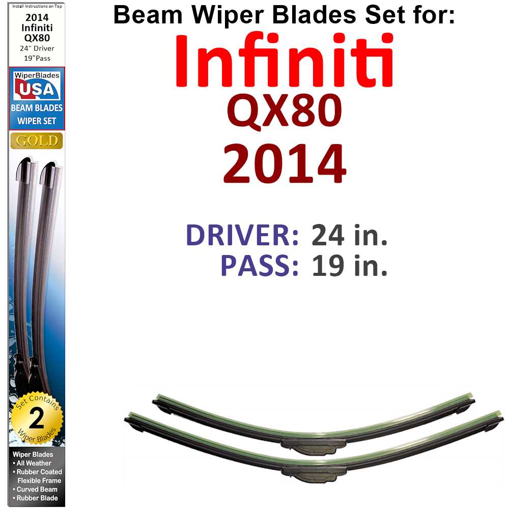 Set of two Beam Wiper Blades designed for 2014 Infiniti QX80, showcasing their flexible and durable construction.