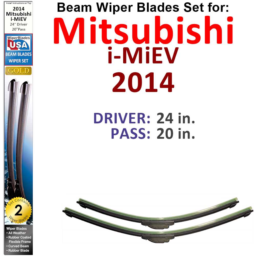 Set of two Beam Wiper Blades designed for 2014 Mitsubishi i-MiEV, showcasing their flexible and durable construction.