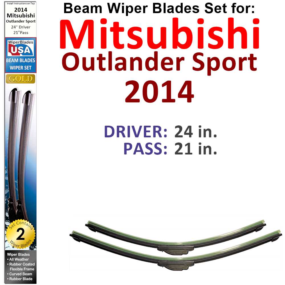 Set of two Beam Wiper Blades designed for 2014 Mitsubishi Outlander Sport, showcasing their flexible and durable construction.