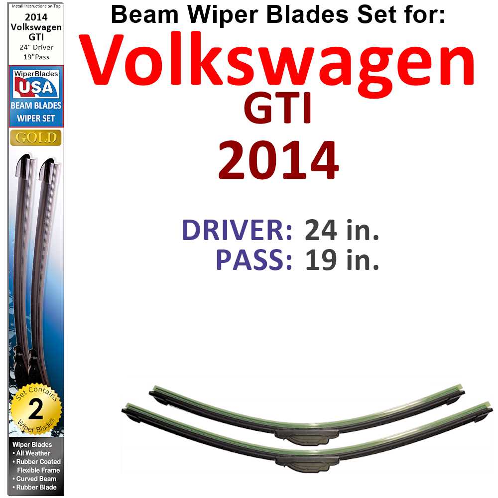 Set of two Beam Wiper Blades designed for 2014 Volkswagen GTI, showcasing their flexible and durable construction.