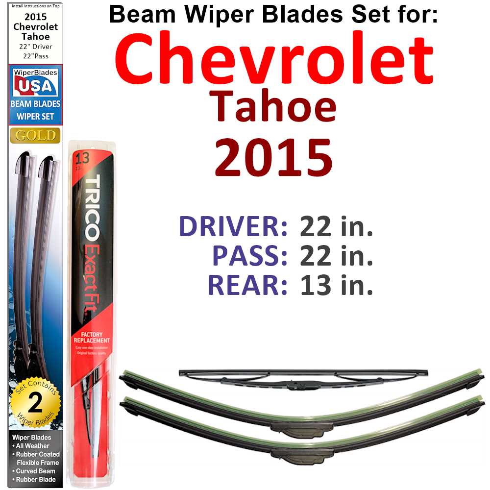 Set of 3 Beam Wiper Blades designed for 2015 Chevrolet Tahoe, showcasing their flexible and durable construction.