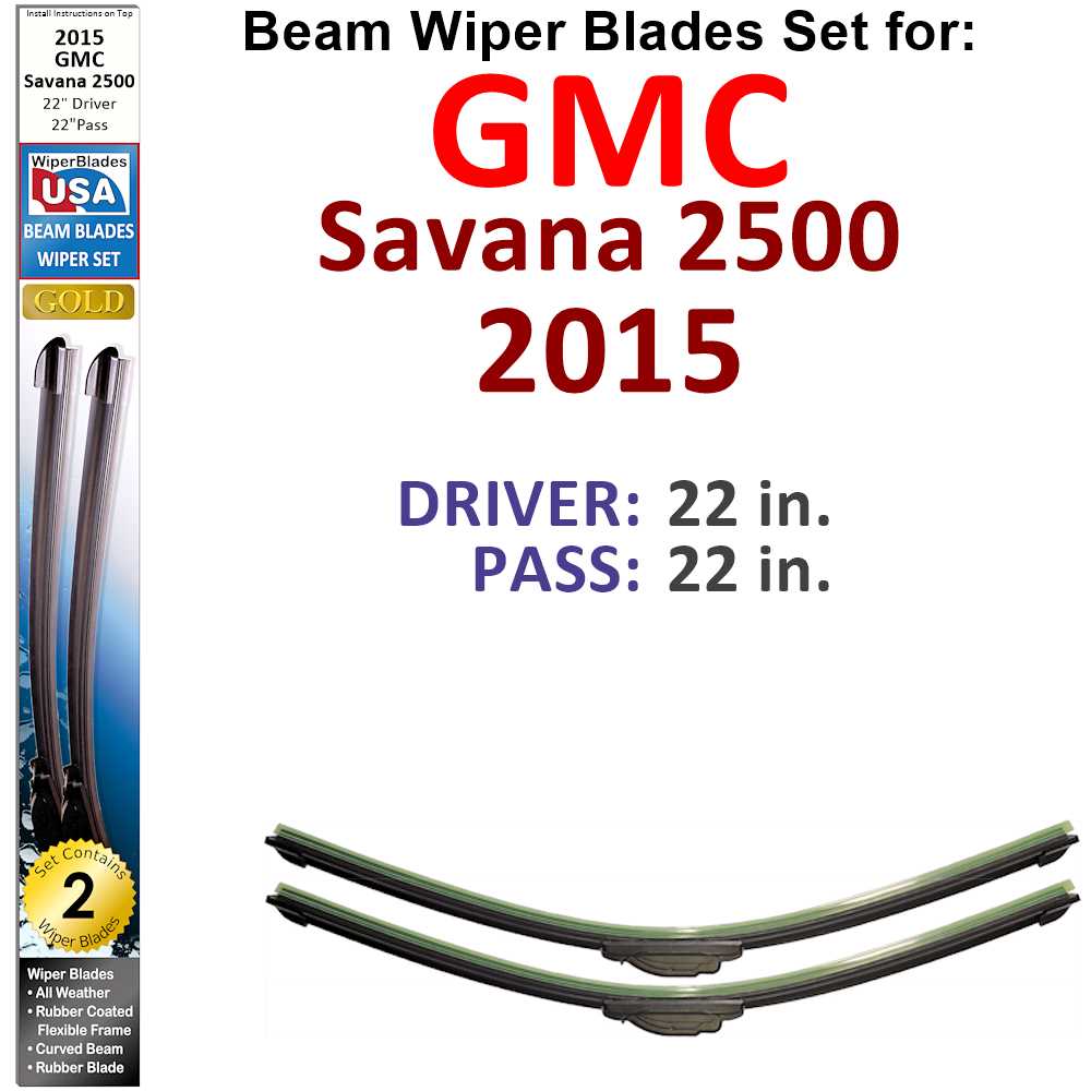 Set of two Beam Wiper Blades designed for 2015 GMC Savana 2500, showcasing their flexible and durable construction.